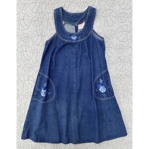 Vintage Joni Blair Denim Floral Jumper Dress Size 3